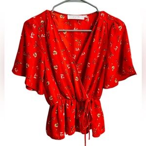 ASTR the Label Red Floral Blouse with Wrap Design